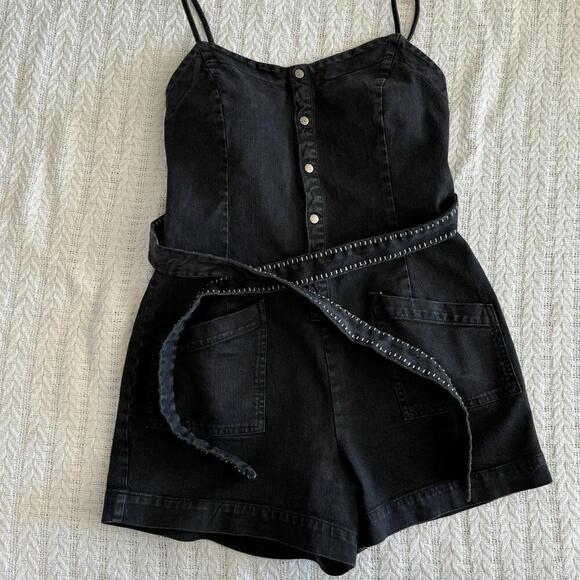 Splendid Women's Black Denim Romper with Belt - Size Small - Picture 3 of 8